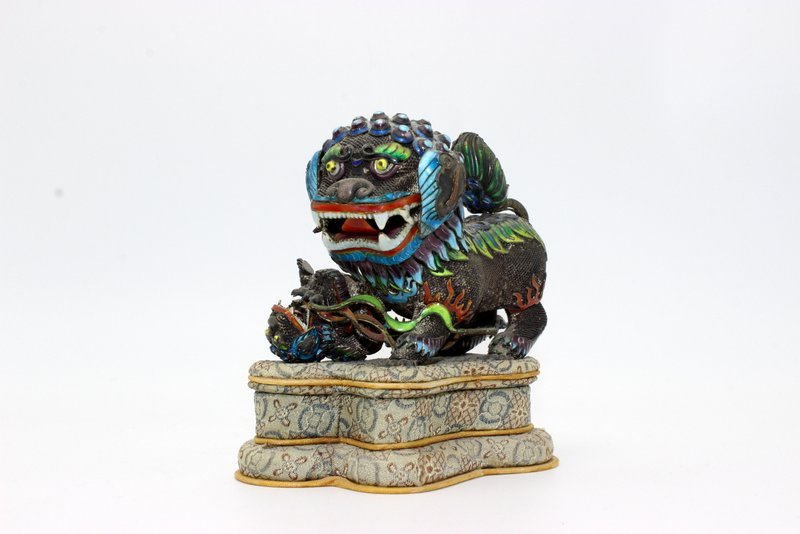 Antique Chinese Sterling & Enamel Foo Dogs (1 of 3)