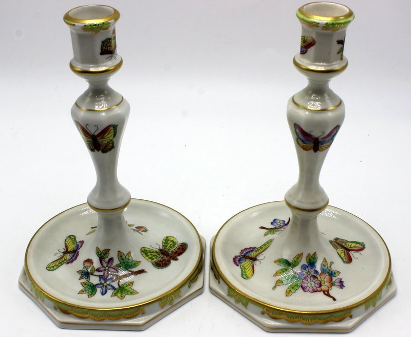 Pair of Herend "Queen Victoria" Porcelain Candlesticks (1 of 4)