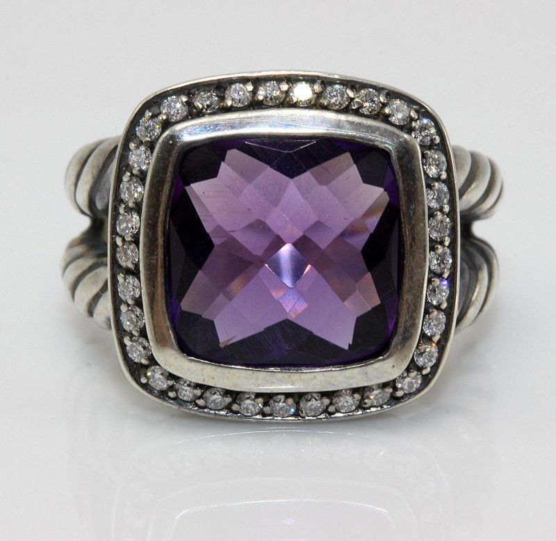 David Yurman Sterling Amethyst & Diamond Ring (1 of 3)