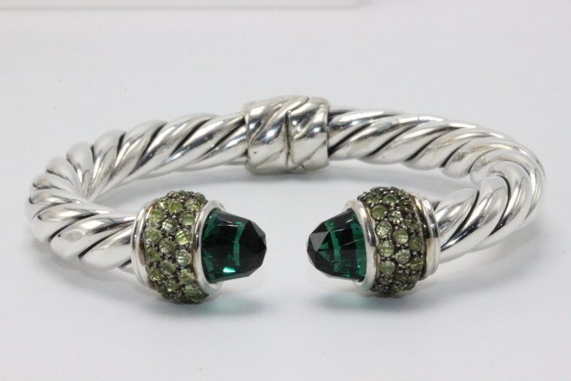 David Yurman Green Amethyst Sterling Cable Bangle (1 of 3)