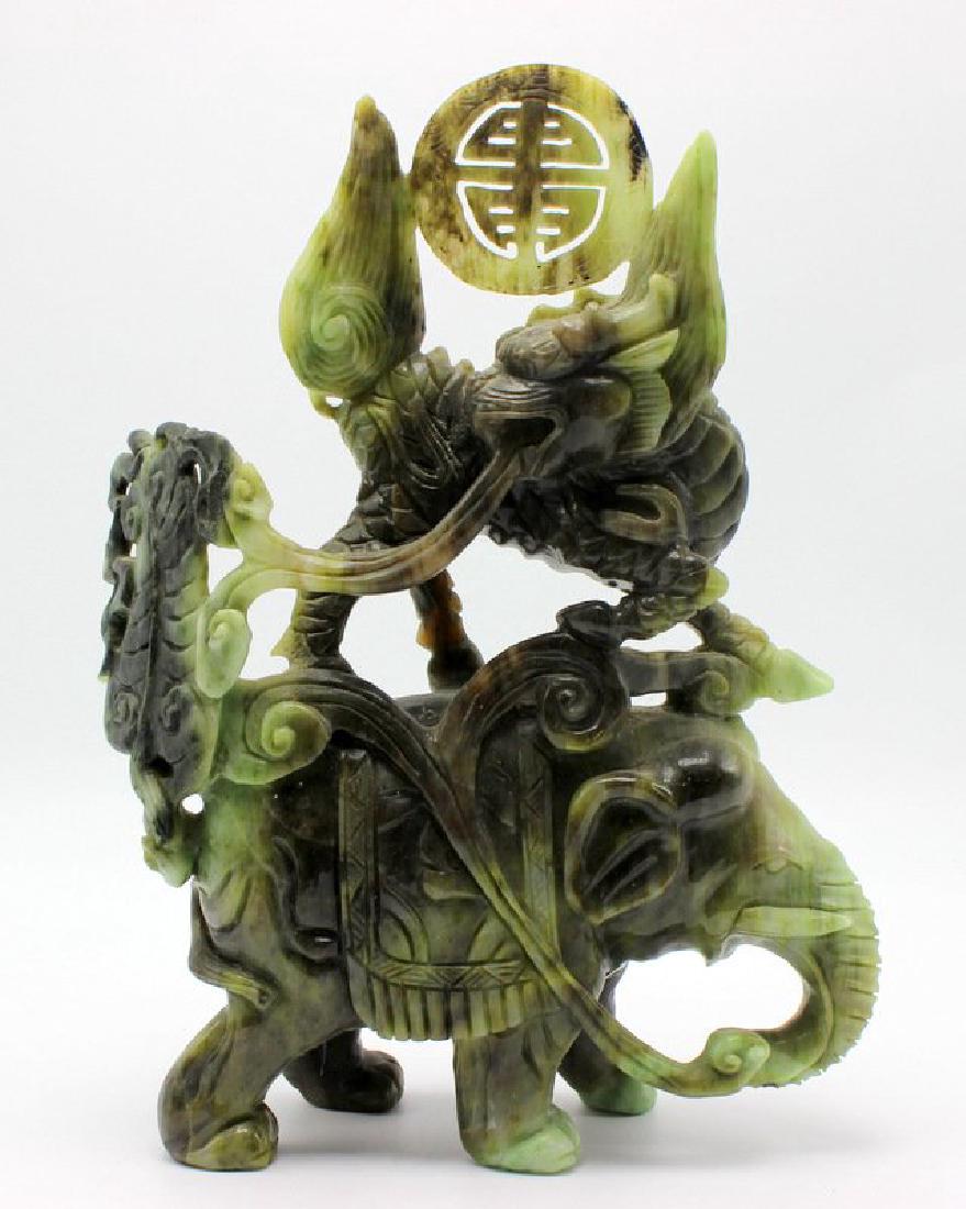 Chinese Carved Spinach Jade Group (1 of 3)