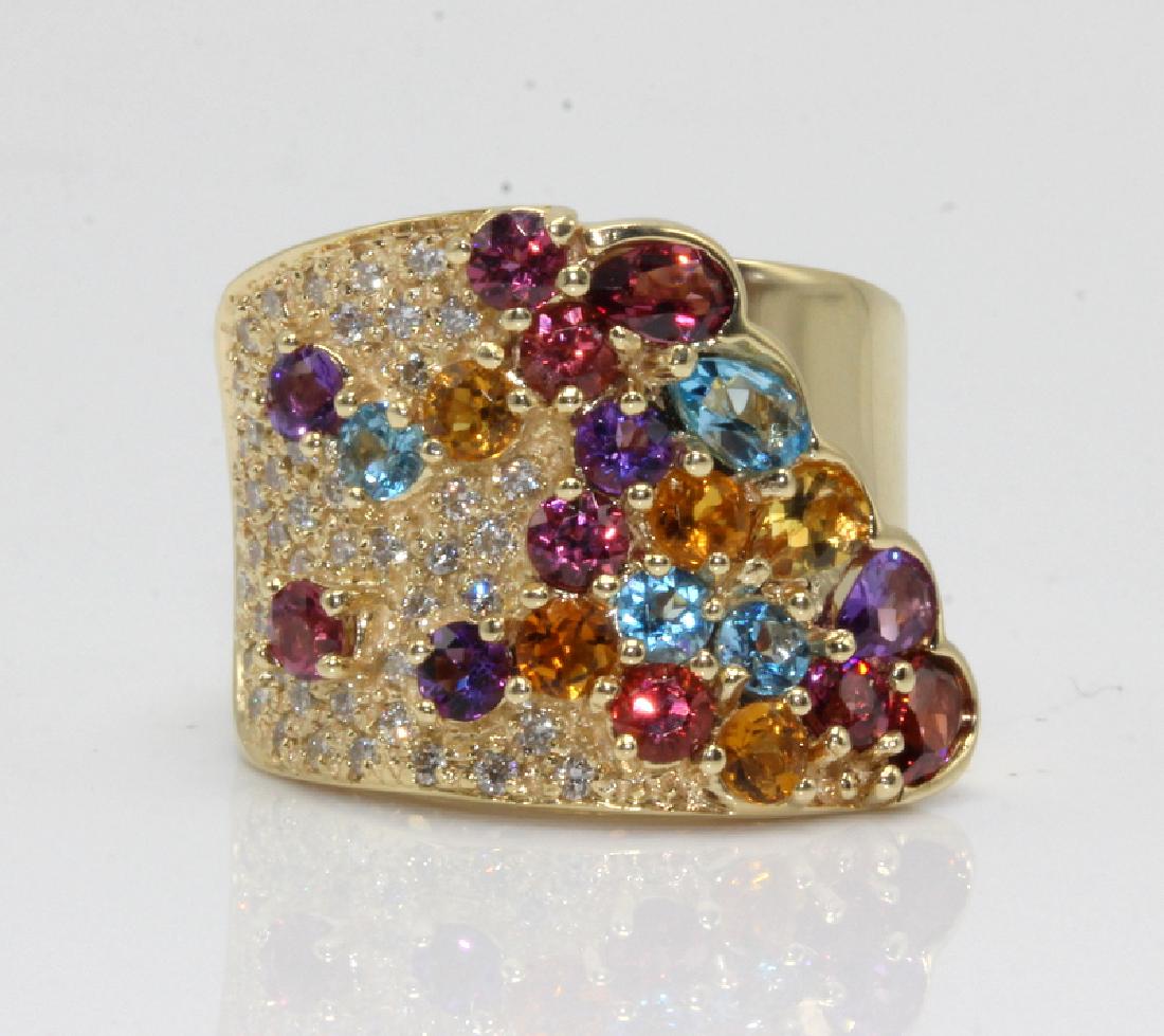 Contemporary 14Kt YG Multi-Colored & .75ct. Diamond (1 of 4)