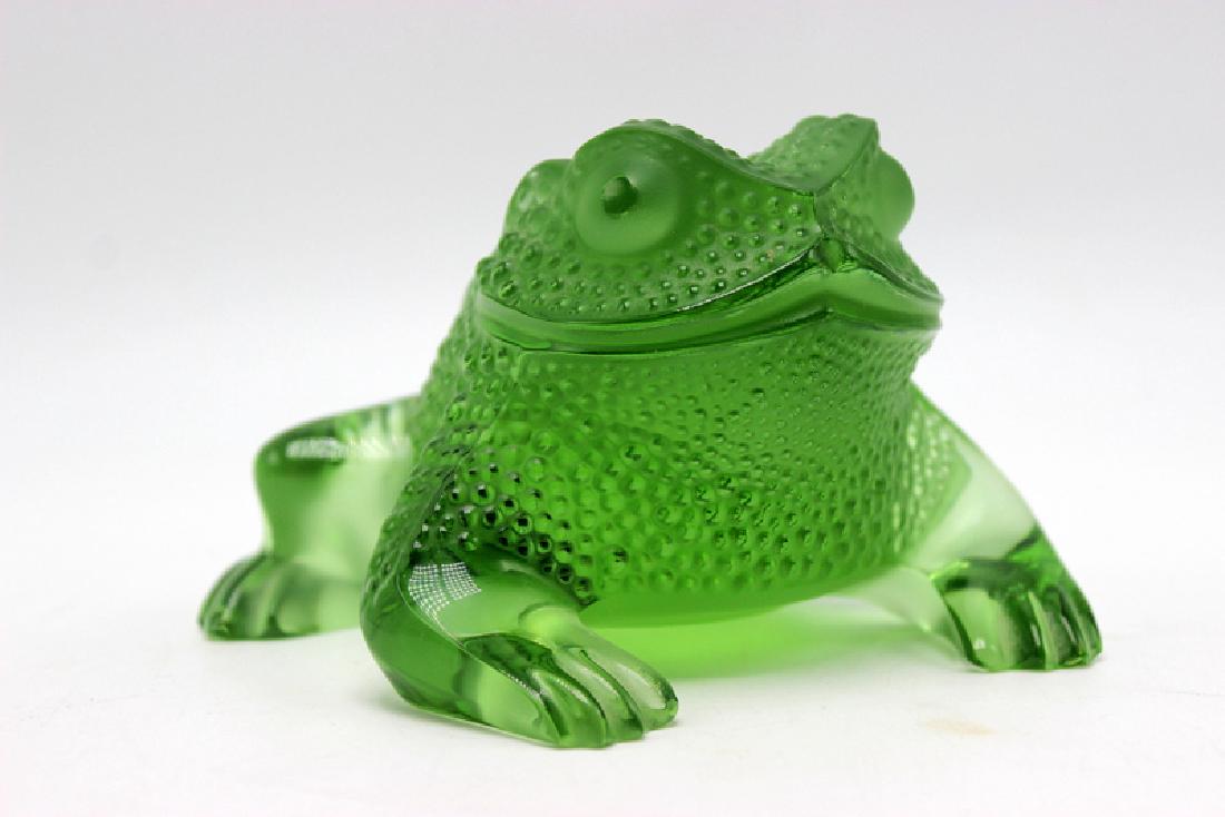 Lalique Green Glass Frog Signed