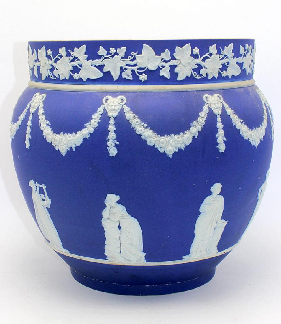19th Century Wedgwood Blue Jasperware Planter: 19th Century Wedgwood Blue Jasperware Planter. Measures - 10 1/2" high x 11" wide.