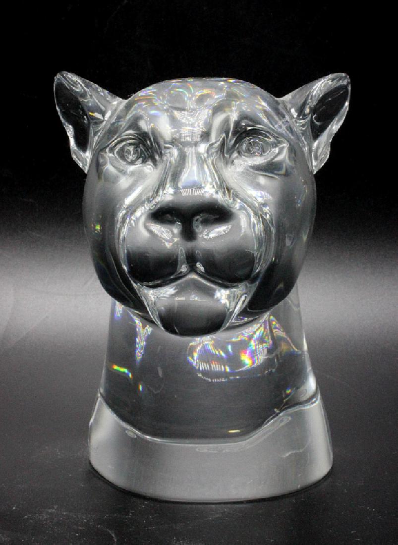 Baccarat Crystal Panther Head Paperweight: Baccarat Crystal Panther Head Paperweight. Measures - 5" high x 3" wide.