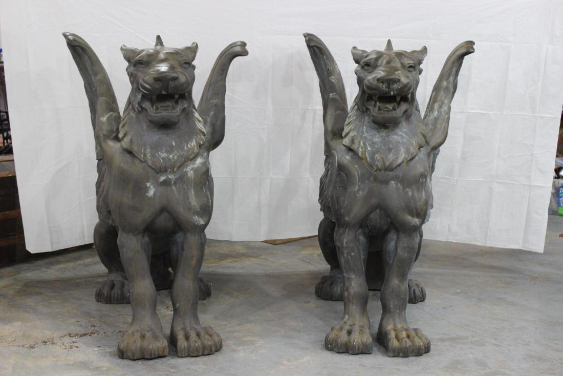 Pair of Palace Size Bronze Griffin Garden Statues (1 of 3)