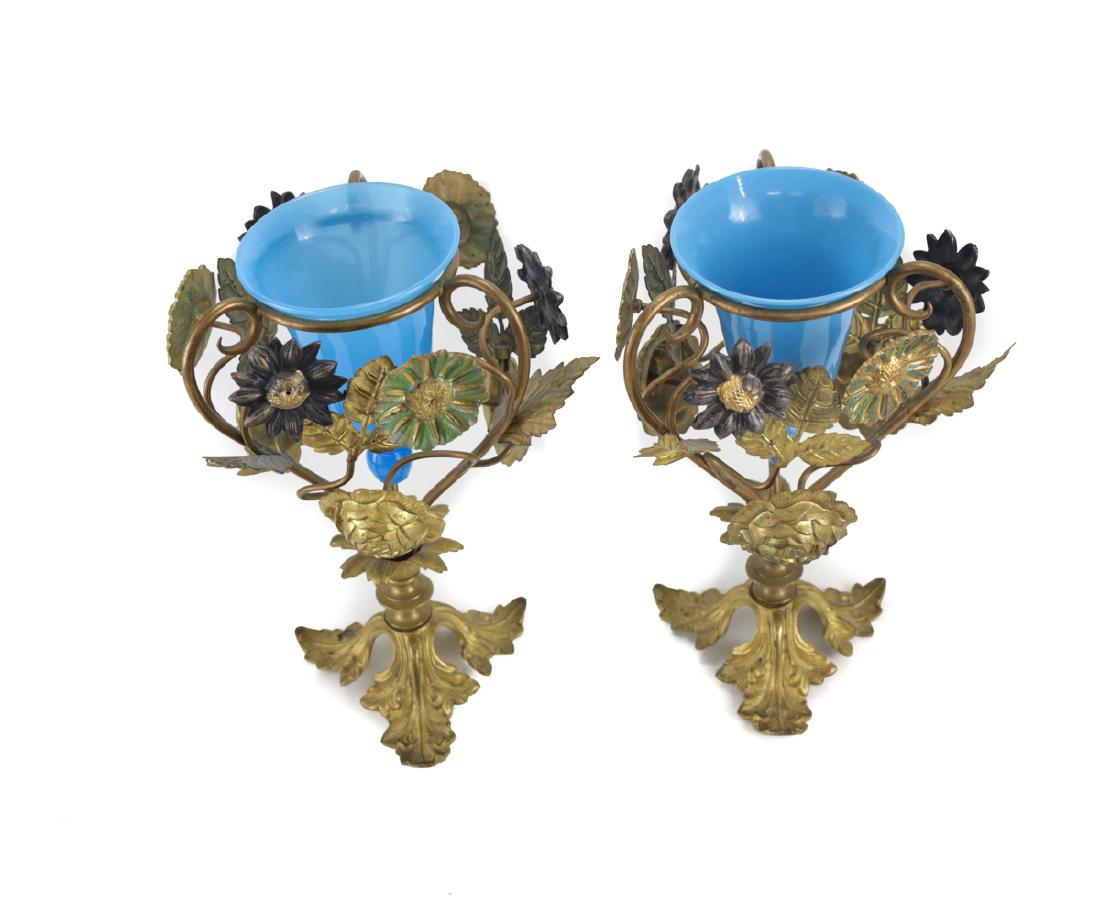 Blue Opaline Glass Lined & Bronze Vases (1 of 2)