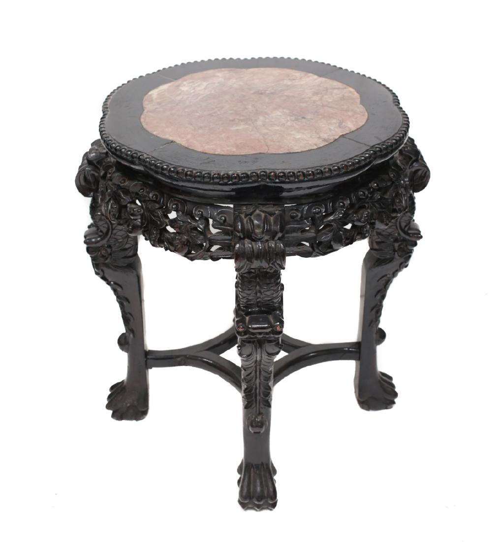 Chinese Rosewood Stool with Marble Inlay (1 of 6)