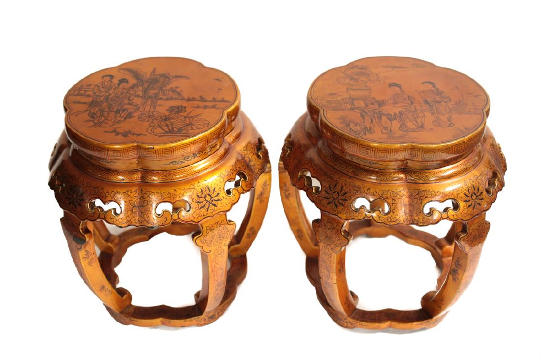 Pair Wood Chinese Stools (1 of 6)