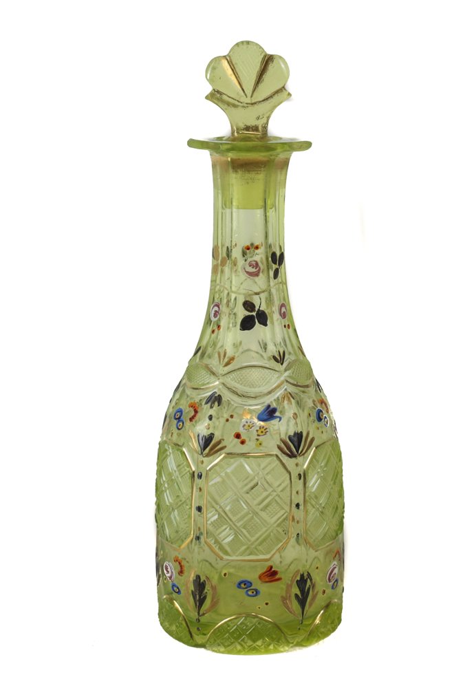 Bohemian Cut Glass Hand Painted Perfume Bottle (1 of 5)