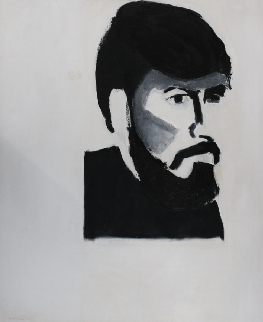 Fernando Ponce (Mexico, 1933-1987) Self Portrait: A large self portrait oil on canvas by Fernando Garcia Ponce (Mexico, 1933-1987). An unusual work for the noted artist. Measures: 47.5 x 39.5 inches framed Domestic Shipping: Please inquire