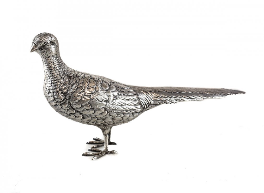 German Hanau Silver Pheasant Bird Table Ornament (1 of 5)