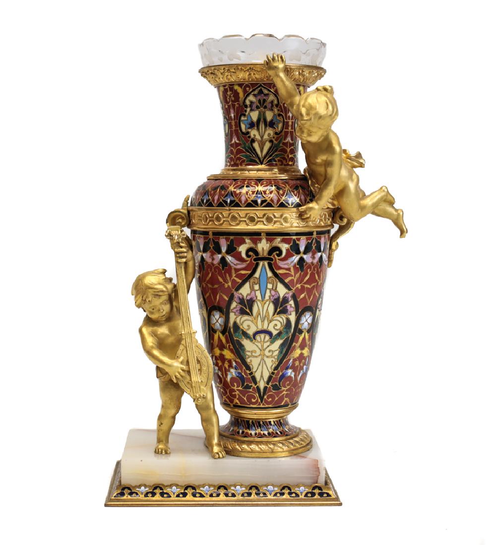 Champleve Enamel Figural Gilt Bronze Vase (1 of 5)