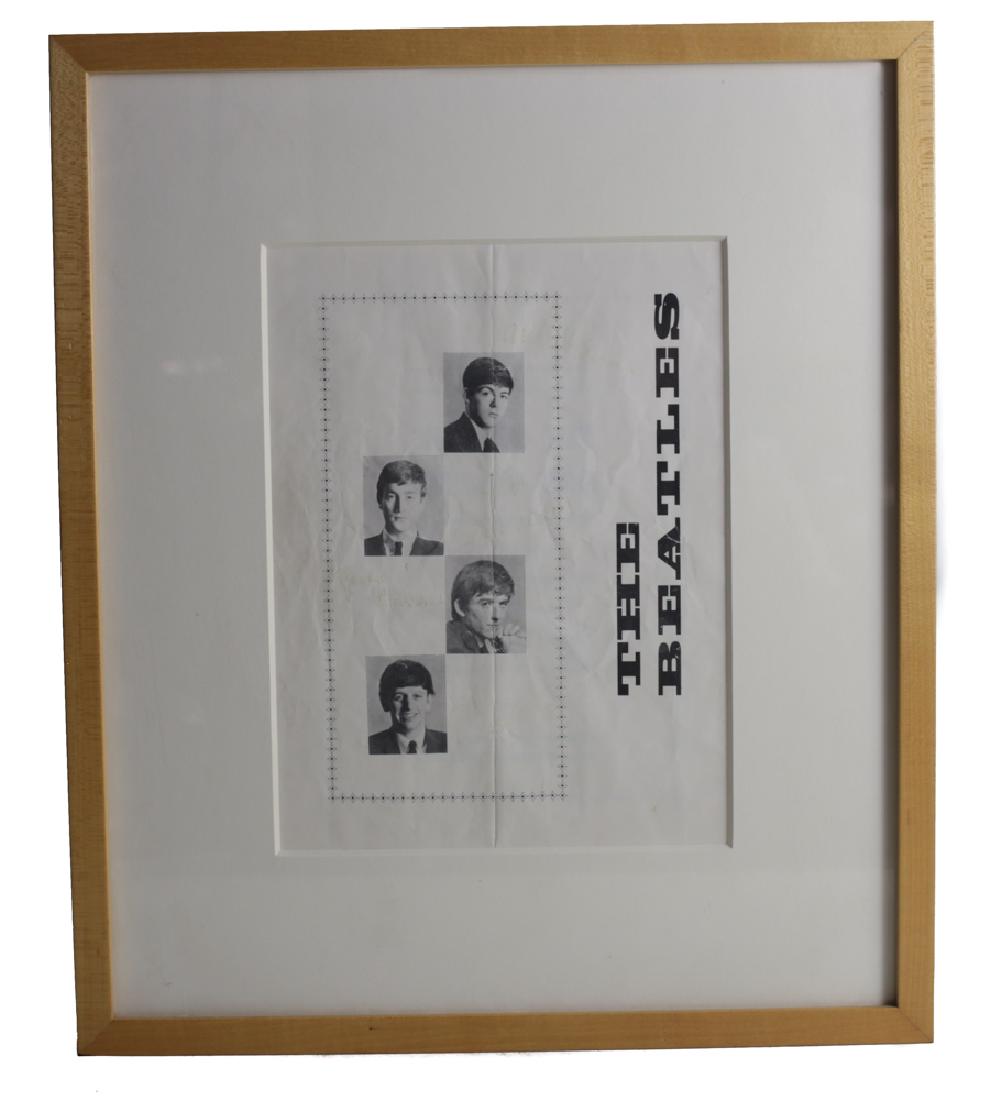 Beatles Signed Photo: A framed photo of The Beatles. Signed by John Lennon, Paul McCartney, George Harrison and Ringo Starr in black ink. From the collection of Producer Alan Siegel, Palos Verdes, California. Measures: Dom