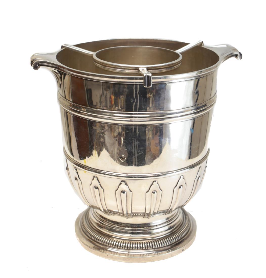 French Sterling Silver Wine Cooler: A French 950 silver wine cooler with removable liner. Obscured maker marks. Quality consistent with Puiforcat. 2nd half 19th Century. Weight: 64.38ozt Measures: 9 inches tall Domestic Shipping: $30