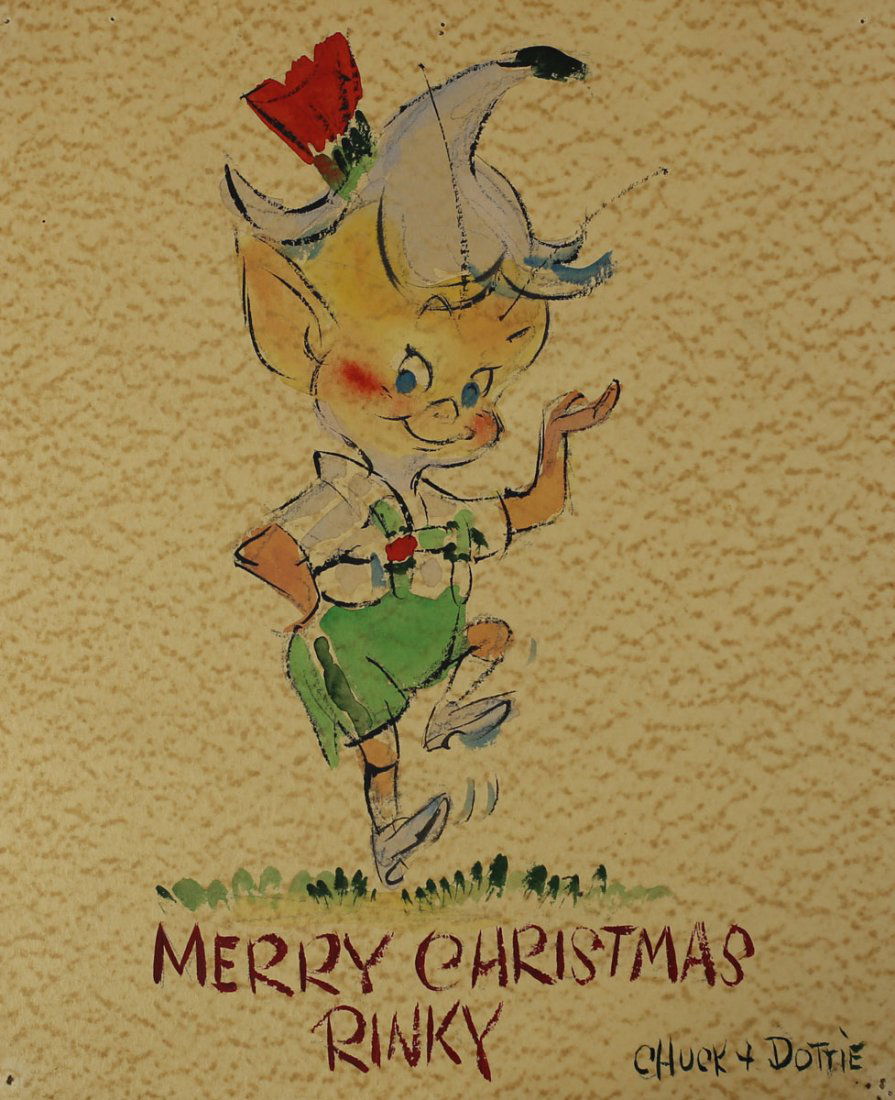 Chuck Jones Ink Watercolor Merry Christmas Rinky Signed (1 of 2)