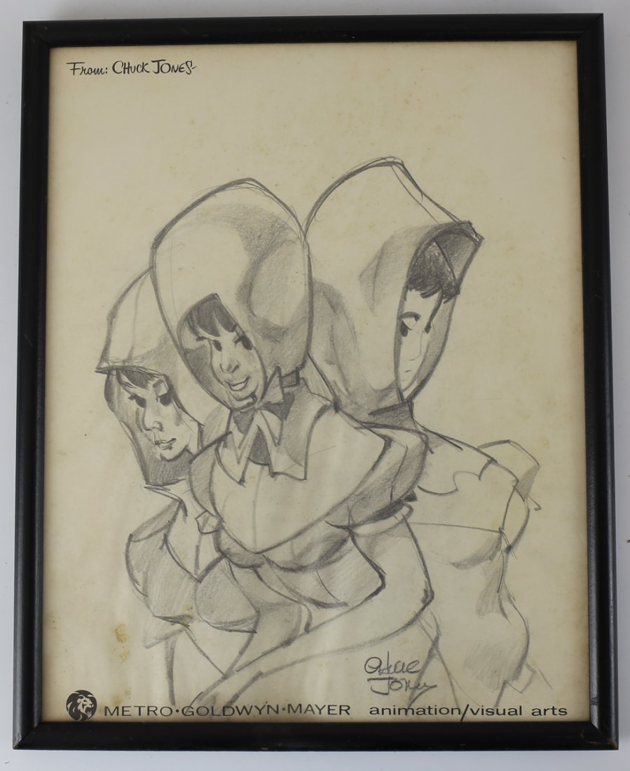 Chuck Jones Pencil on Paper Drawing 3 Women Signed (1 of 3)