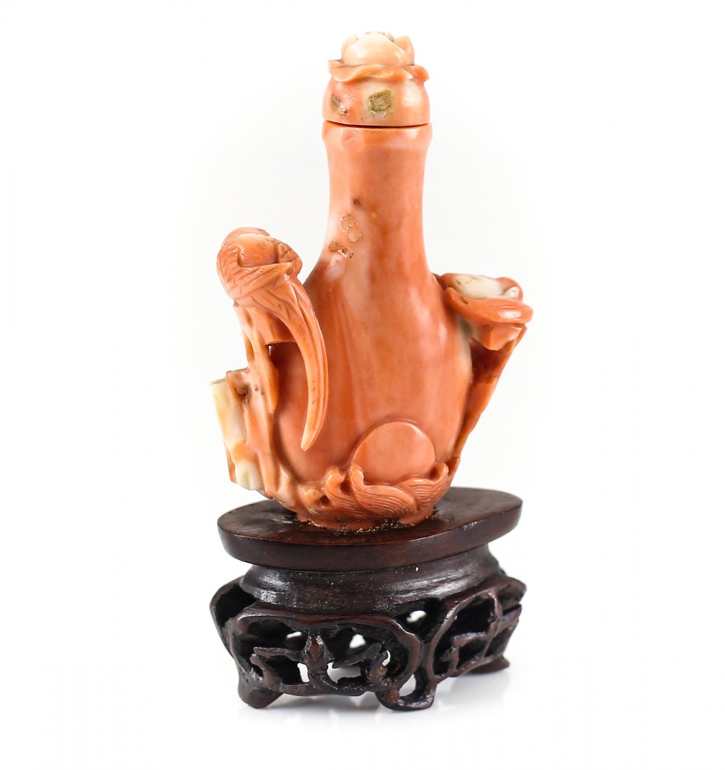 Coral Rose Perfume Bottle on Wood Stand Chinese (1 of 3)