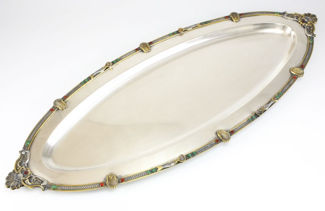 Argenteria Stefani Italian Jeweled Silver Fish Tray (1 of 4)