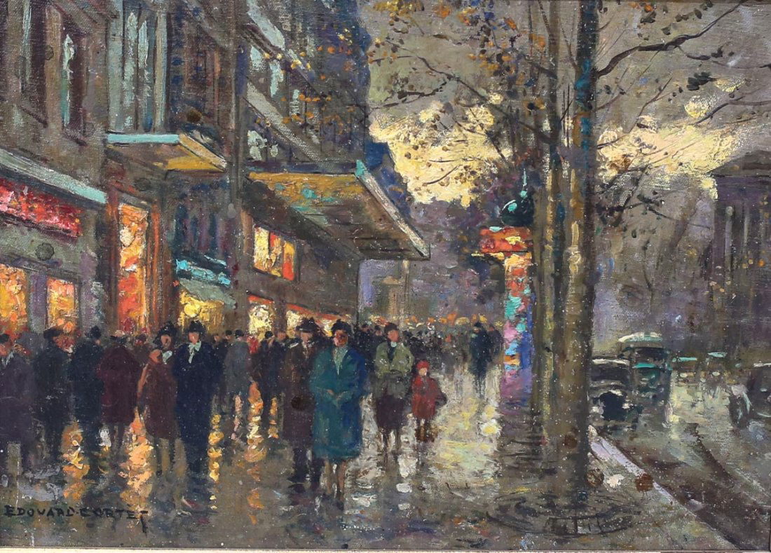 Edouard Cortes (French 1882-1969) Parisian Street: Edouard Cortes (French 1882-1969) Oil on canvas Post Impressionistic Parisian street scene. Signed (lower left). Measures 13" by 18", 20.5" by 25.5" framed. Domestic Shipping Estimate: $50