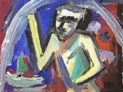 Hubert Schmalix (Austrian 1952-) Gouache Painting: Schmalix, Hubert (Austrian, 1952-) Colorful gouache painting Untitled #7, of a figure. Signed & dated Schmalix 82 (upper left). Measures: 15 inches x 20 inches Domestic Shipping: $35