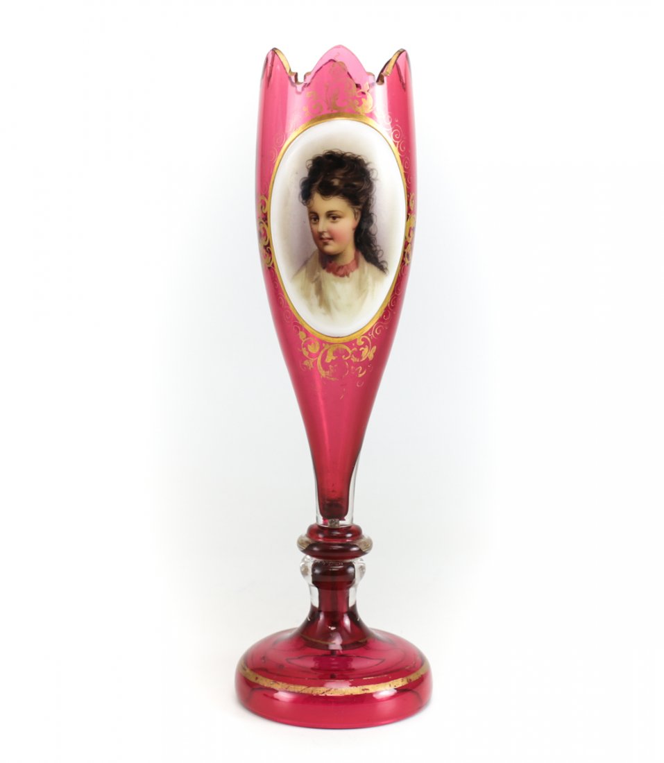 Cranberry Glass Vase with portrait (1 of 2)