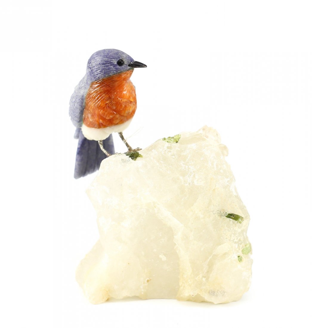 Multicolored Hardstone Bird With Geode (1 of 2)