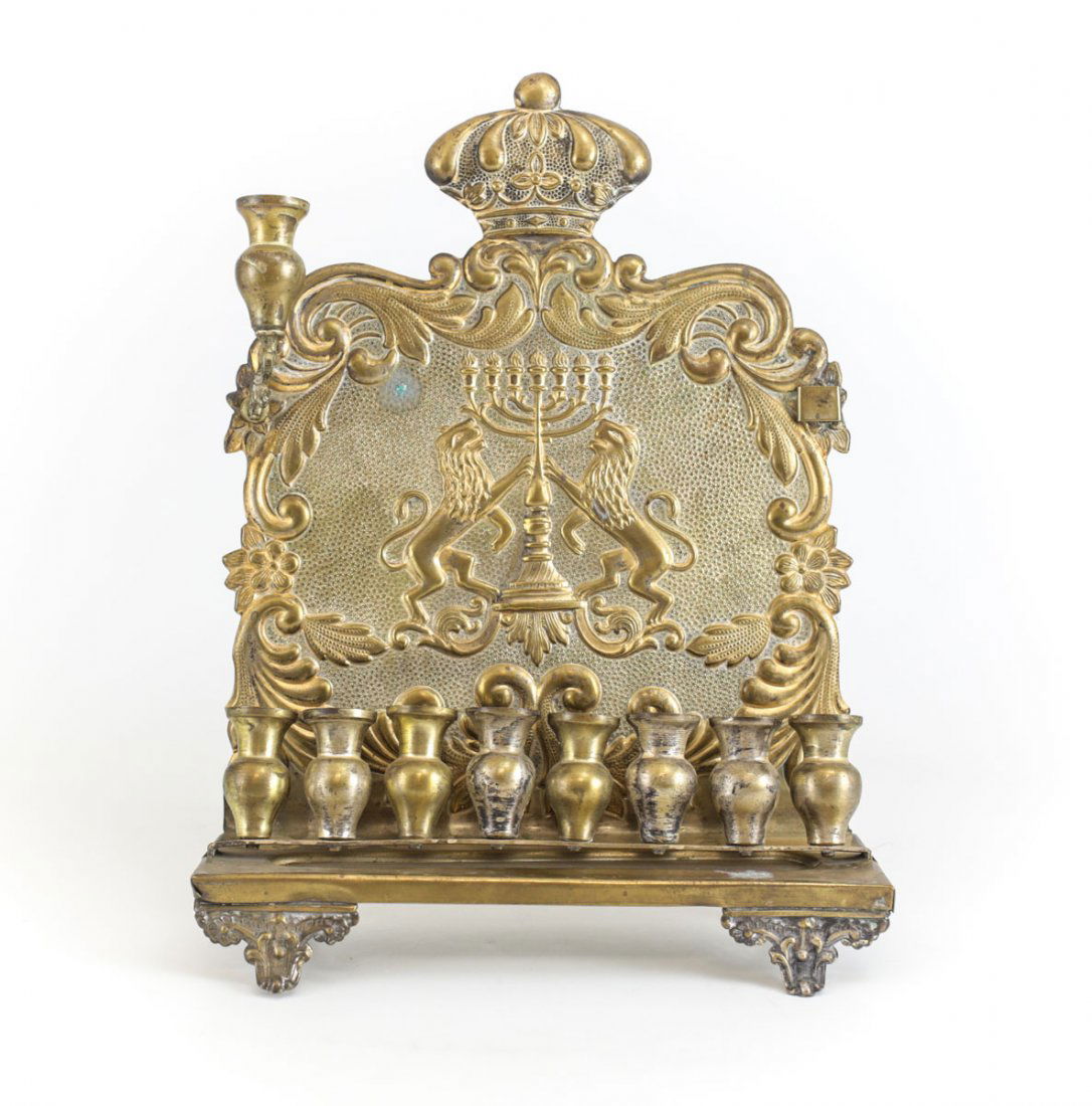 Polish Gilt Metal Hanukkah Menorah (1 of 1)