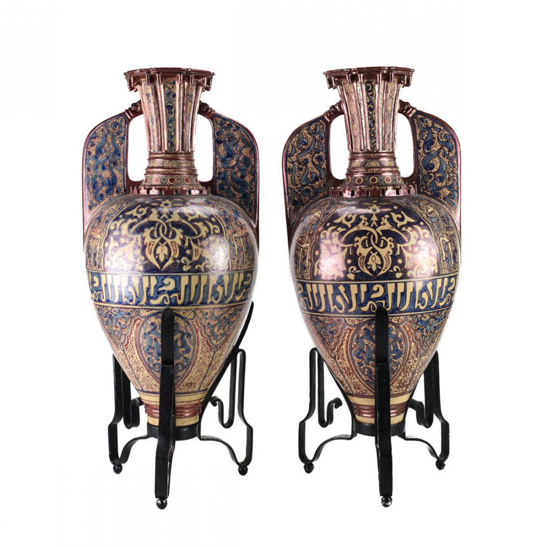 19th C Pair Alhambra Glazed Pottery Amphora Urns (1 of 6)