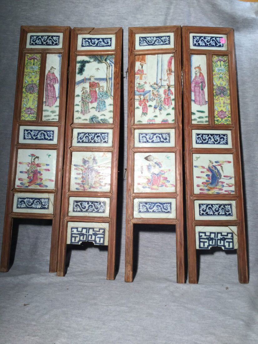 A Chinese Table Screen with Four Porcelain Panels (1 of 10)