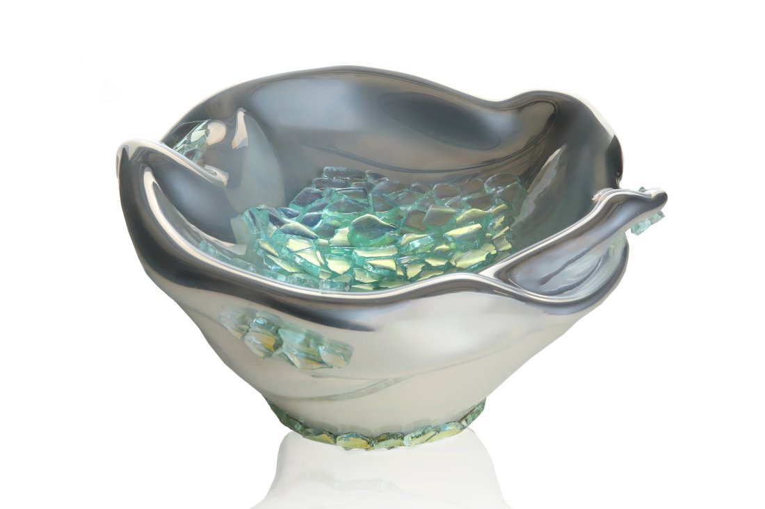 Abby Modell - Cloud Bowl: Cloud BowlDimensions: 9h x 16dMedium: Blown glass; mirrored and dichroic glass assemblage