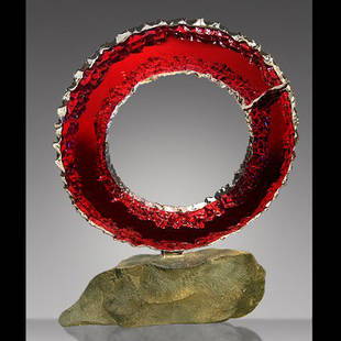 Henry Richardson: Red Aperture. 18h x 15dia. Chiseled glass. Signed,