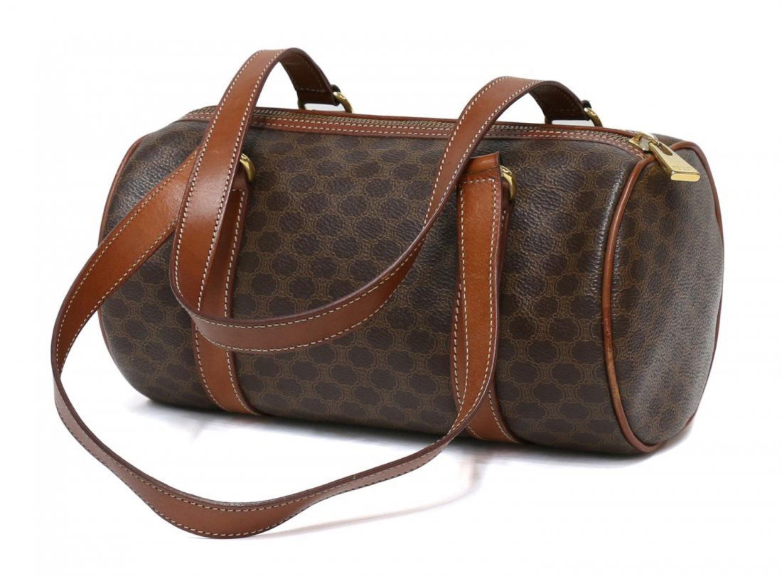 CELINE BROWN MACADAM MONOGRAM BARREL PURSE (1 of 5)