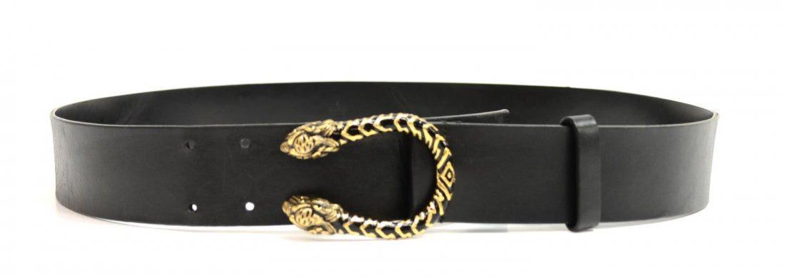 GUCCI BLACK LEATHER & DOUBLE LEOPARD HEAD BUCKLE (1 of 5)