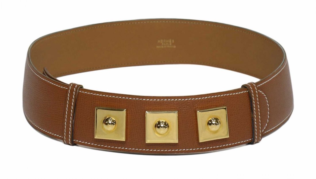 LADIES HERMES CONGNAC & GILT METAL LEATHER BELT (1 of 5)