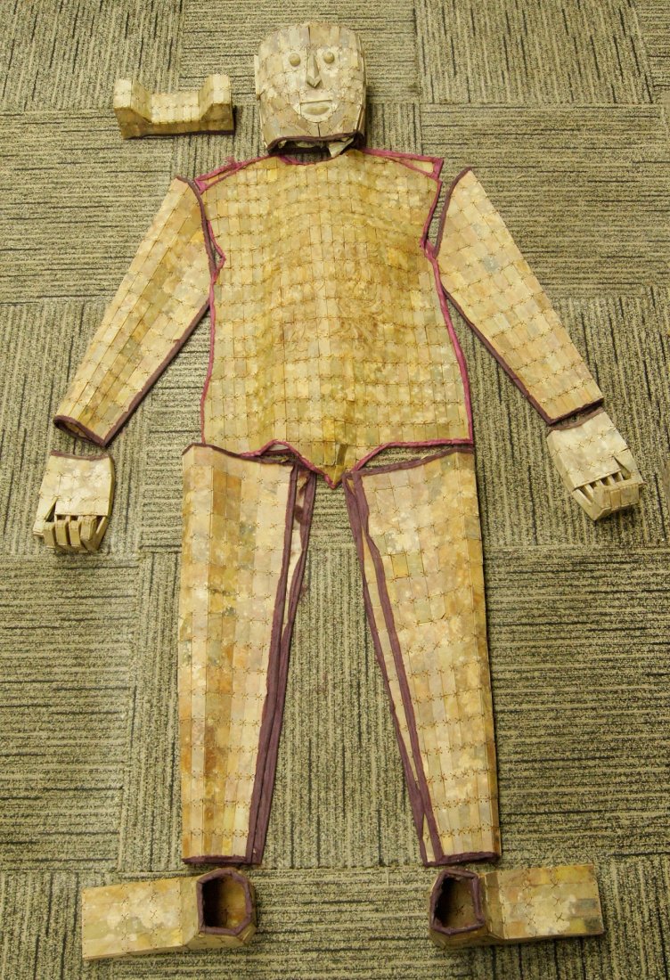 Han Dynasty Jade Burial Suit Set Chinese Antique: Measurements: Length approx 175cm; Age: Han dynasty 221â€“207 BC. A few broken jade pieces. Jade burial suit: also known as "jade casket" or "jade case", a jade burial suit is a ceremonial suit m