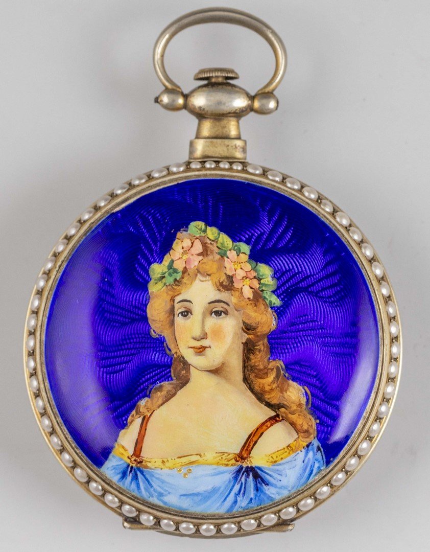Chinese Market Enameled Silver Pocket Watch (1 of 5)