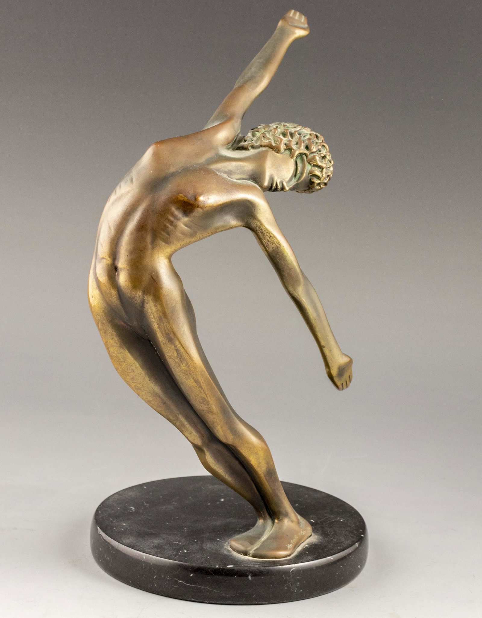 Bronze Sculpture, Male Dancer: Bronze sculpture shaped as male dancer, 1981, stands on marble base. Height: 30 cm. Signed: Tom Bennett, dated and numbered: 43/250.