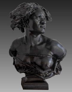 After Jean Baptiste Carpeaux (1827-1875): A bronze Bust after Jean-Baptiste Carpeaux, Pourquoi Naitre Esclave. Height: 61 cm. Signed on base.