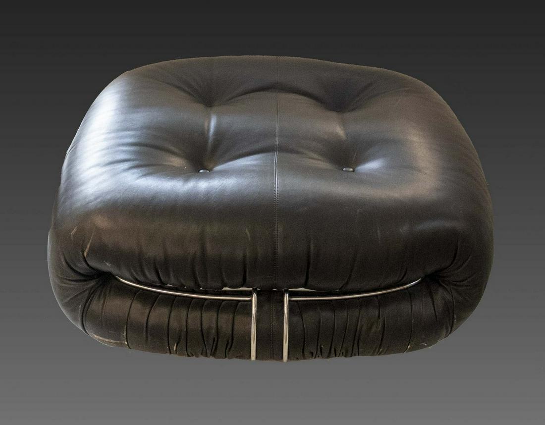 Afra & Tobia Scarpa Soriana Ottoman: Soriana Ottoman designed by Afra & Tobia Scarpa for Cassina, ca. 1970. Made of chrome, steel and brown leather. Dimensions: 82X78X38 cm. Bears manufacturer's label. Please ask for a shipping quote pri