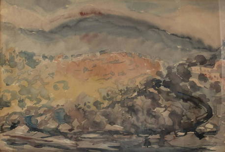 Mordechai Avniel (1900-1989): Mordechai Avniel (1900-1989), Jerusalem mountains, watercolors on paper, 33X48 cm, signed.