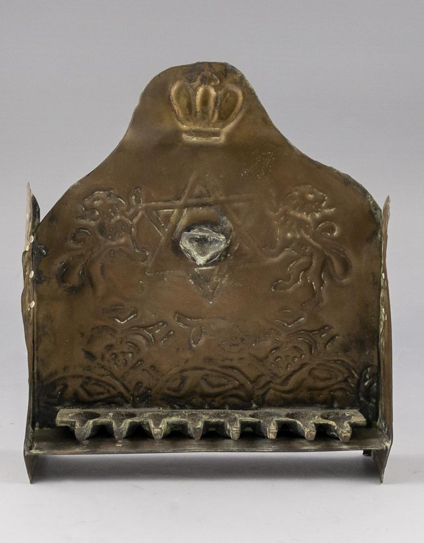 Folk Art Menorah: Folk art copper Jewish Hanukkah lamp. 29X25X6.5 cm.