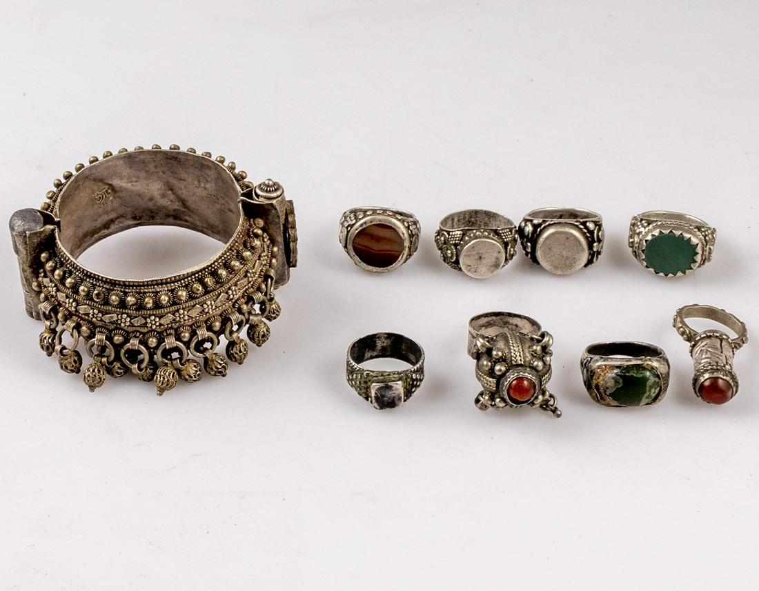 Silver Filigreed Bracelet, and Rings Inlaid with Stones (1 of 4)