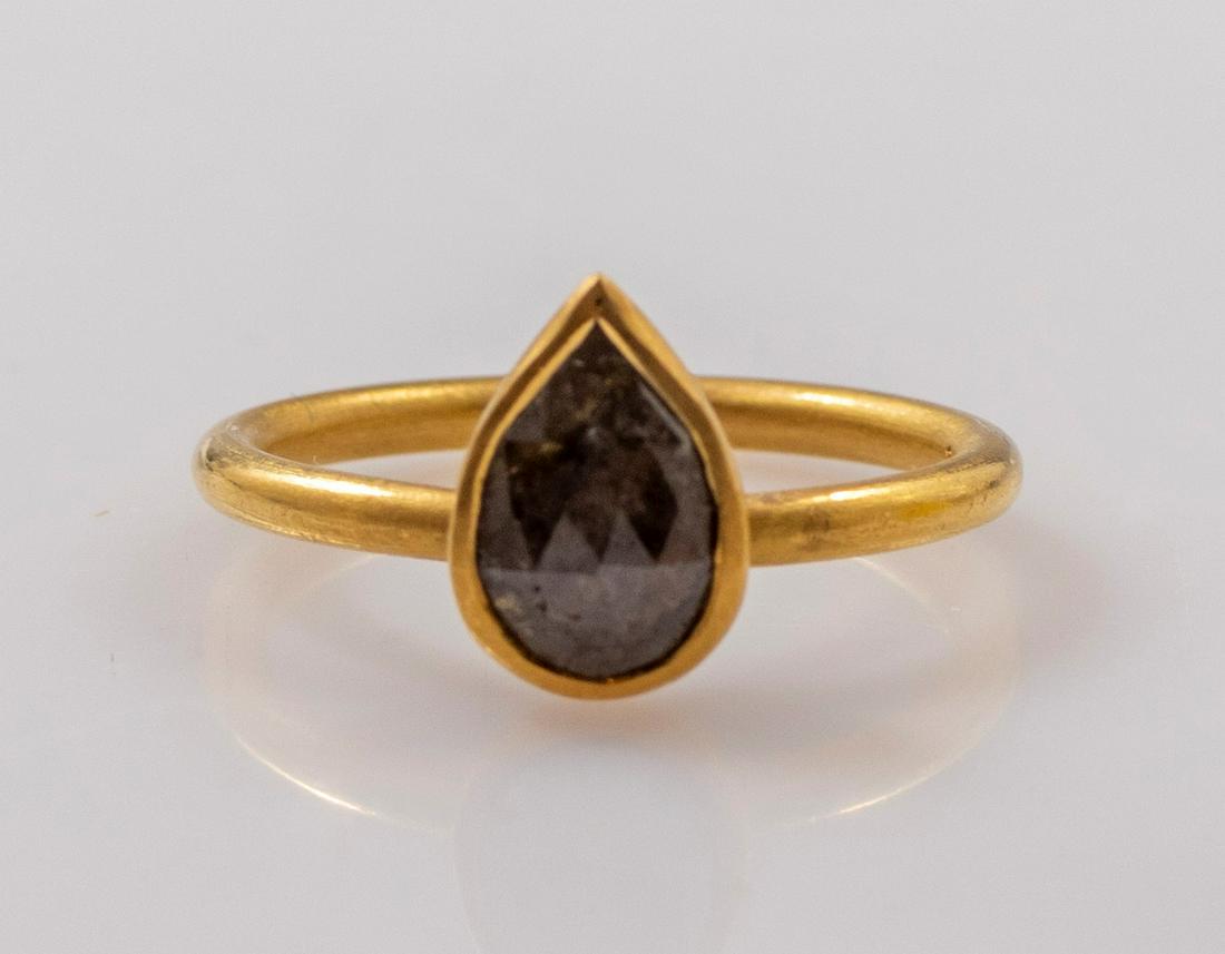 Gold & Diamond Ring: 22K gold ring, set with a diamond. Size: U.S 6 3/4, weight: 3.1 grams. Hallmarked.