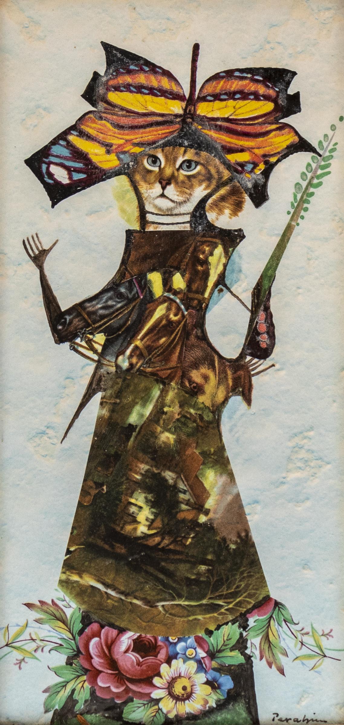 Jules Perahim (1914-2008): Jules Perahim (1914-2008), surrealism, hand painting on a porcelain tile, dimensions: 20X10 cm, signed.