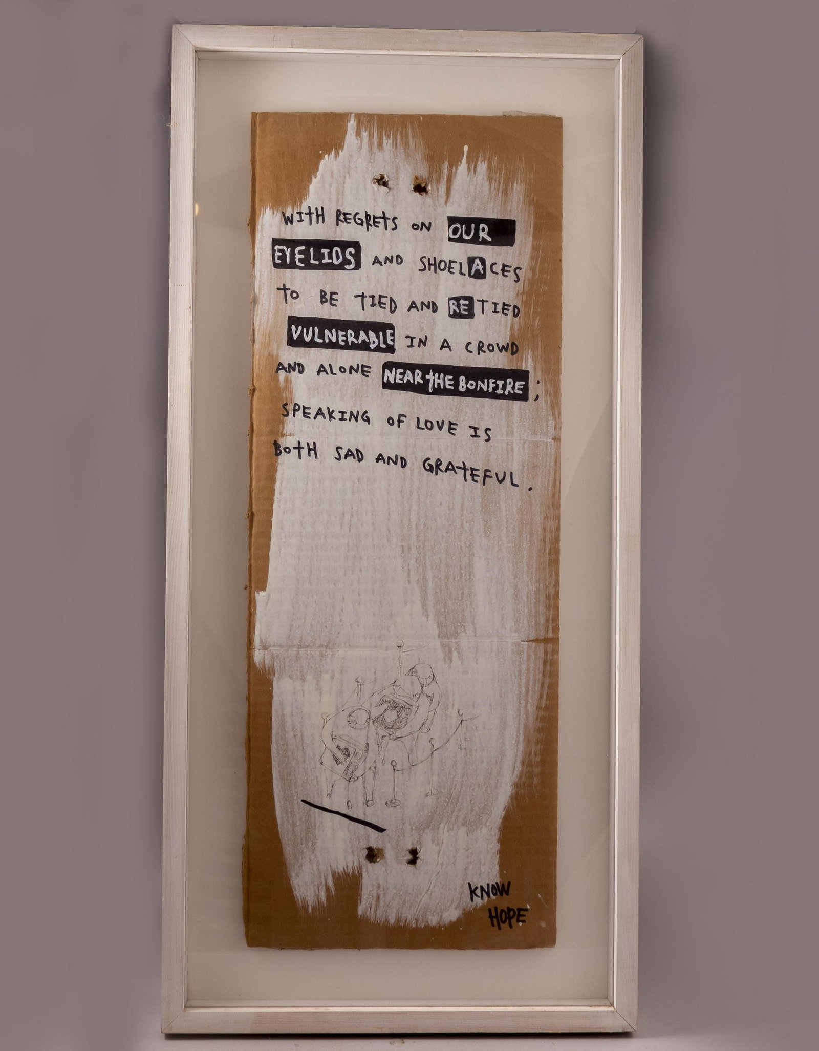 Know Hope (b. 1986): Know Hope, untitled (With regrets on our eyelids), mixed media on cardboard, 60X22 cm, signed. *** Please contact us for a shipping quote prior to bidding.
