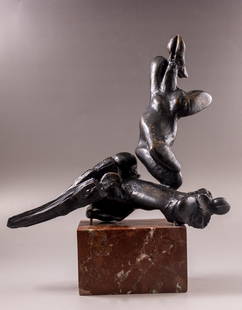 Elbert Weinberg (1928-1991): Elbert Weinberg (1928-1991), "Creation of Eve", bronze sculpture stands on a marbled base, height (including base): 40 cm, signed in initials. *** Please contact us for a shipping quote prior to biddi