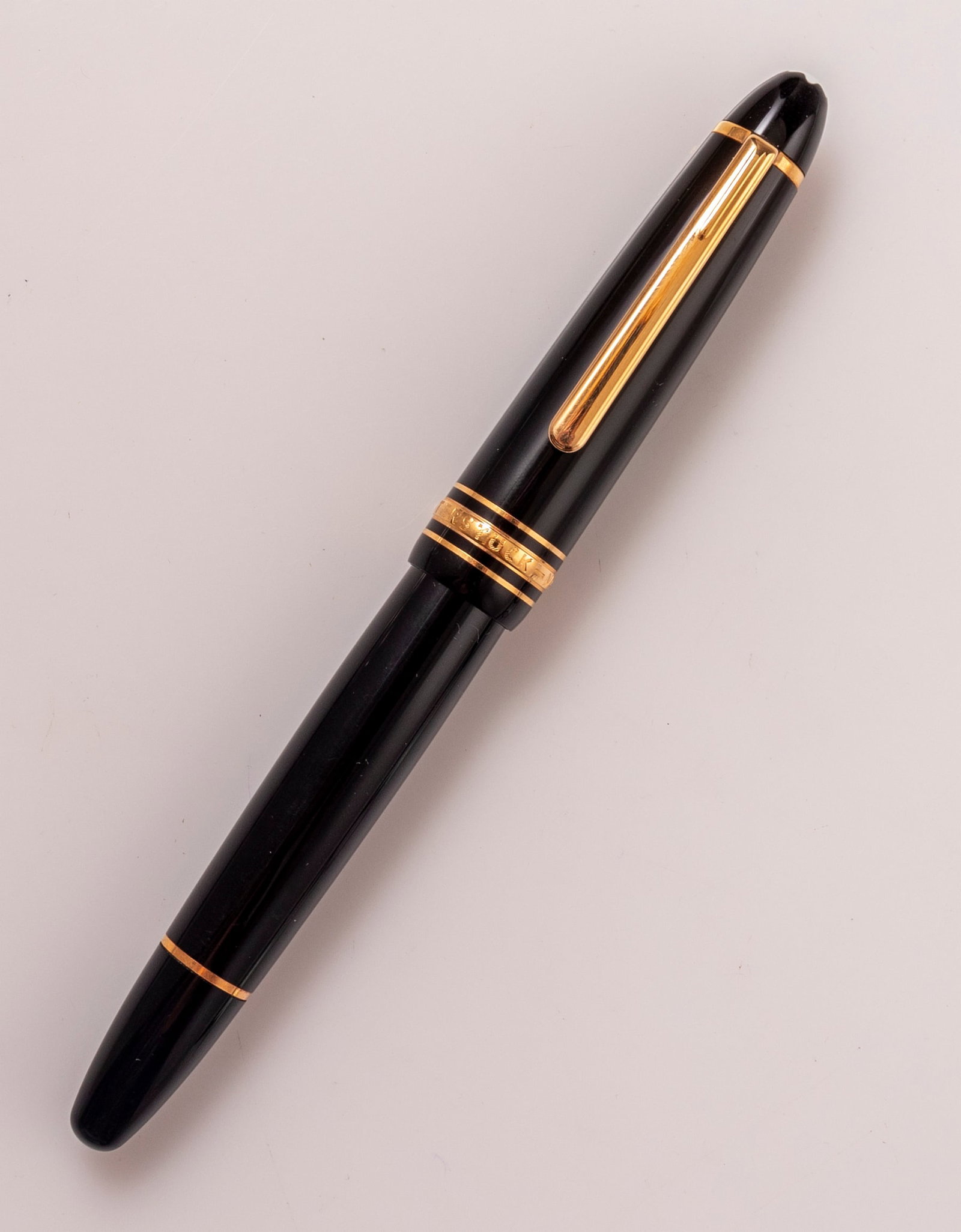 Montblanc Special Edition Fountain Pen, Meisterstück 146 LeGrand 90th Anniversary: Montblanc Special edition fountain pen, Meisterstück 146 LeGrand 90th Anniversary, Black with GP trims. Size: 5.75" (14.6 cm). 14K gold nib, M. Mint condition.