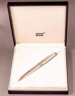 Montblanc Meisterstuck Solitaire Stainless Steel II 146 Fountain Pen: Montblanc Meisterstuck Solitaire II 146 fountain pen, Stainless steel with laser engraved cap. Size: 5.75" (14.6 cm). 2 toned 18K gold nib, M. Mint in original box, accompanied by the brochure. Never