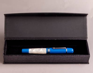 Bexley Israel 70th Anniversary Fountain Pen, Special Edition: Bexley Israel 70th Anniversary fountain pen, Blue and mother of pearl, Special edition. Size: 5.4" (13.5 cm). 2 toned steel nib, M. Excellent condition, in original case. Never inked.